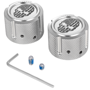 Axle Nut Cover - Front - Stainless Steel - American Flag Skull - Contrast Cut - Silver