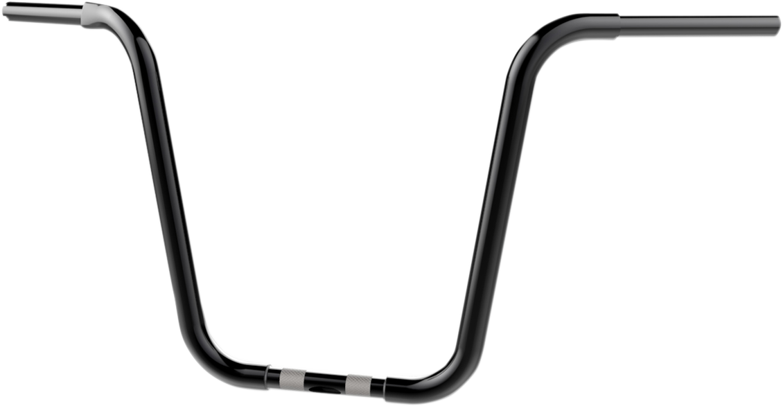 Black ape hanger handlebar with a 16-inch rise, emphasizing its sleek, minimalist design