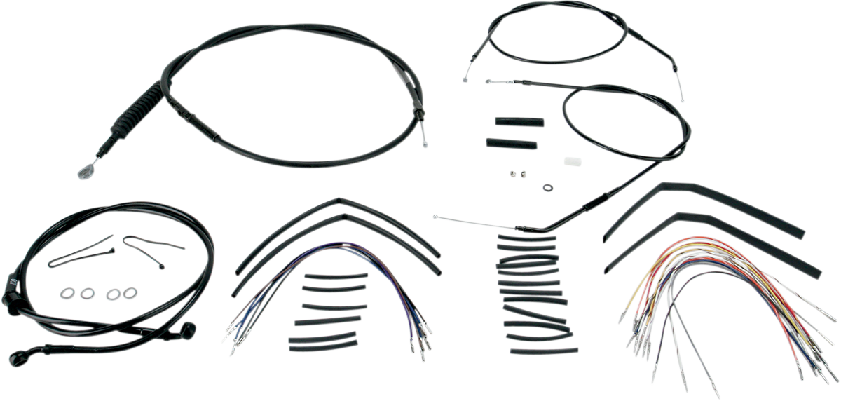 Complete Black Vinyl Handlebar Cable/Line Kit for Ape Hanger Handlebars - 14"