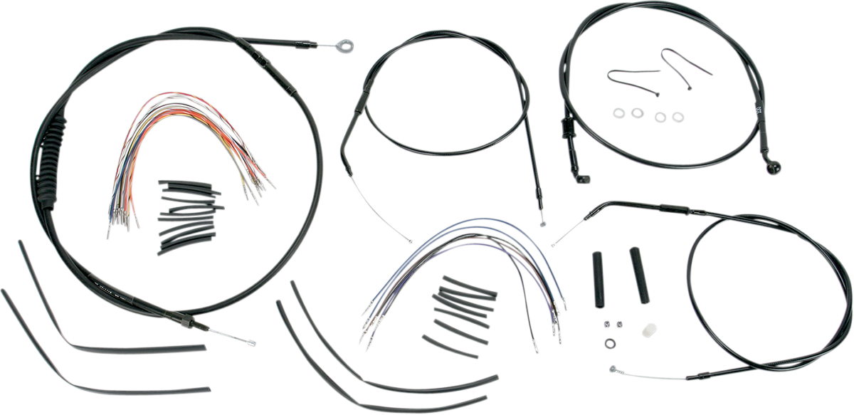Complete Black Vinyl Handlebar Cable/Line Kit for Ape Hanger Handlebars - 16"
