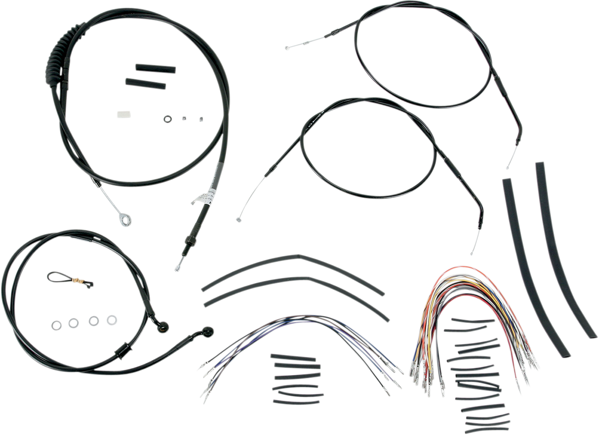 Complete Black Vinyl Handlebar Cable/Line Kit for Ape Hanger Handlebars - 14"