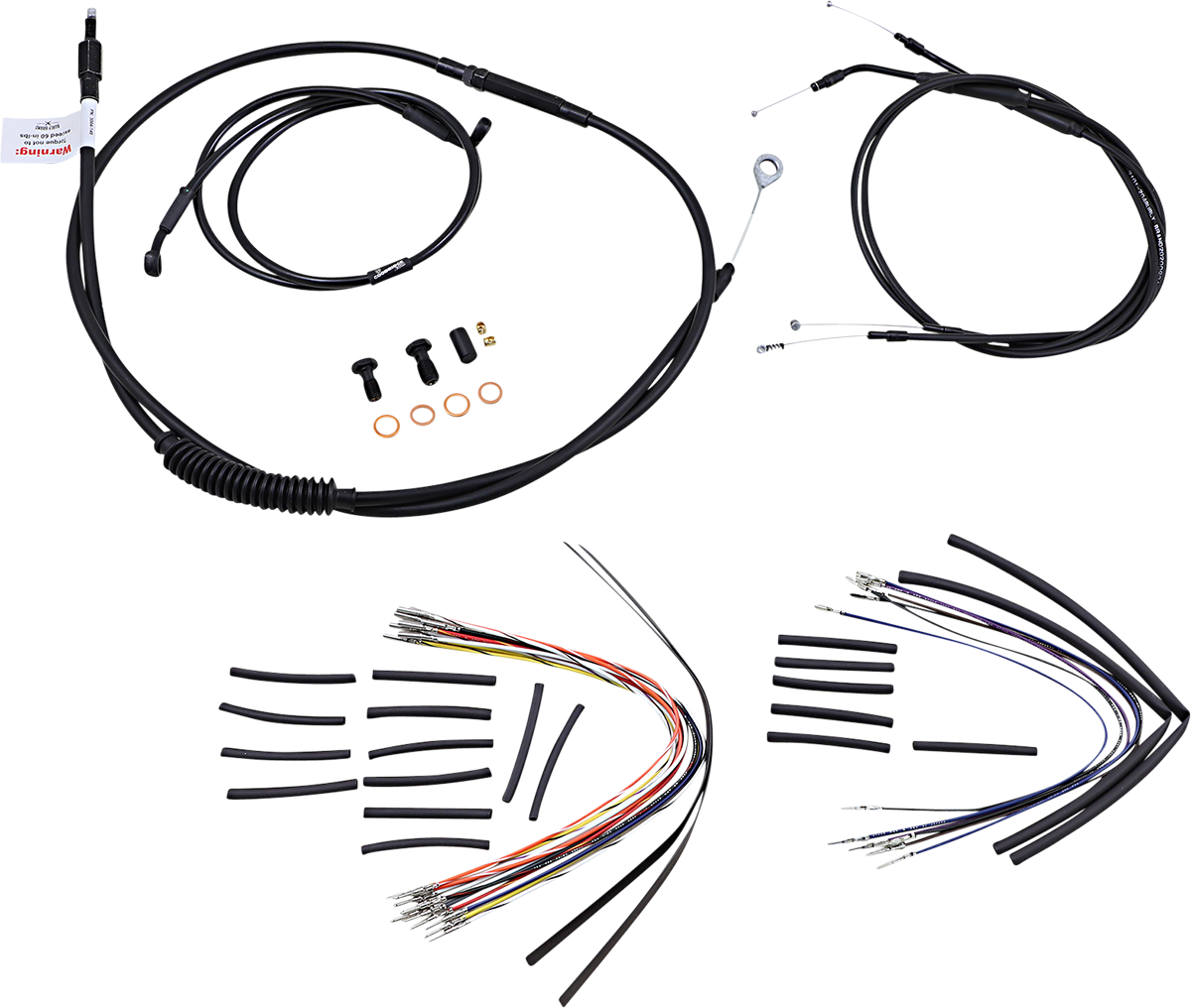 Complete Black Vinyl Handlebar Cable/Line Kit for Ape Hanger Handlebars - 12"