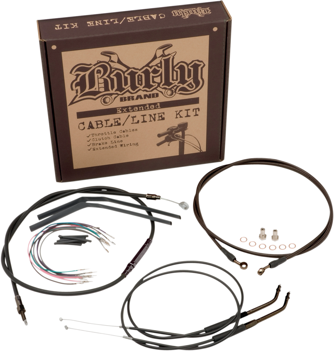 Complete Black Vinyl Handlebar Cable/Line Kit for Ape Hanger Handlebars - 12"