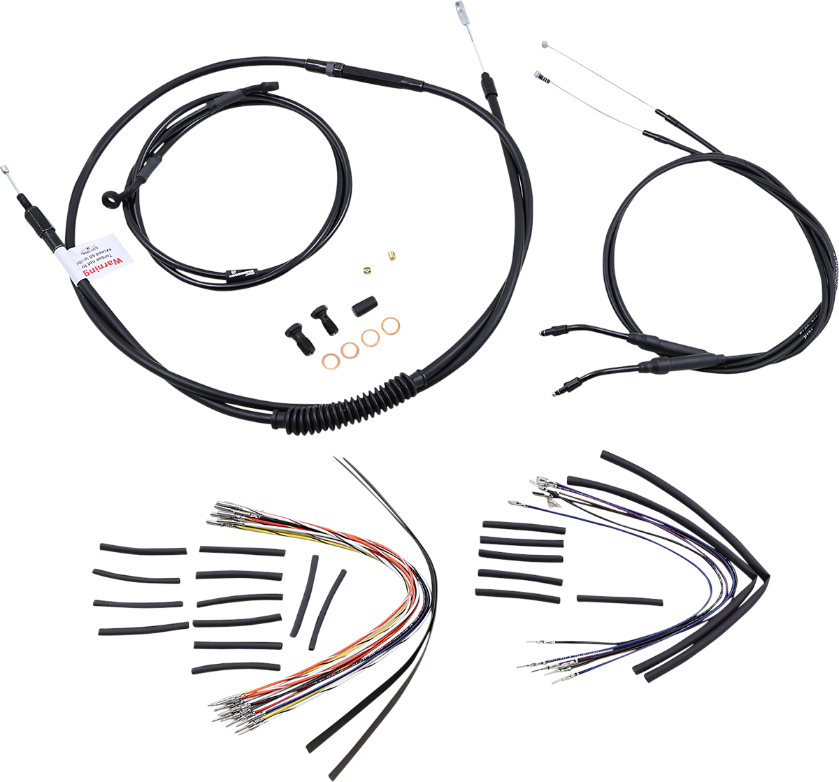 Complete Black Vinyl Handlebar Cable/Line Kit for Ape Hanger Handlebars - 14"