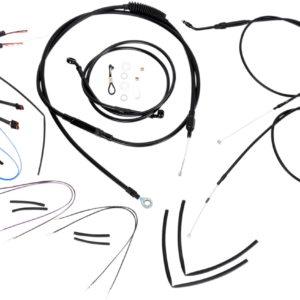 Complete Black Vinyl Handlebar Cable/Line Kit for Ape Hanger Handlebars - 14"