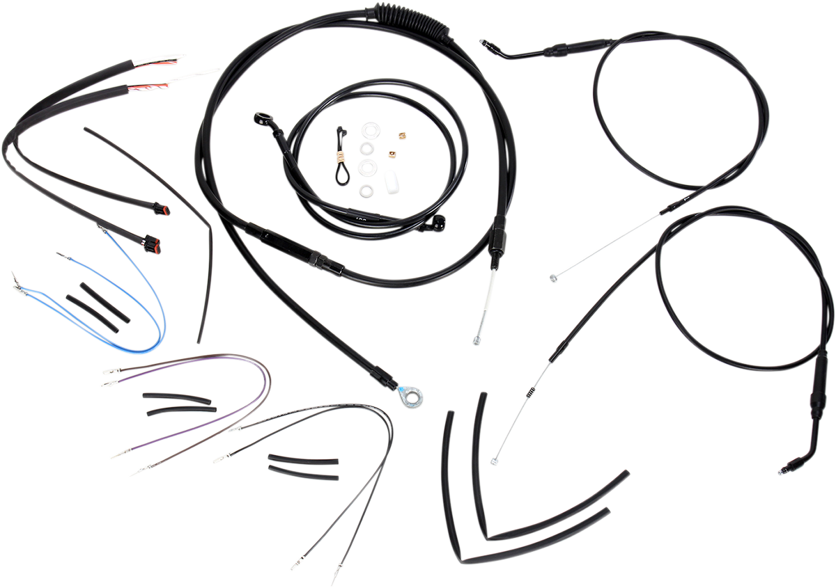Complete Black Vinyl Handlebar Cable/Line Kit for Ape Hanger Handlebars - 14"