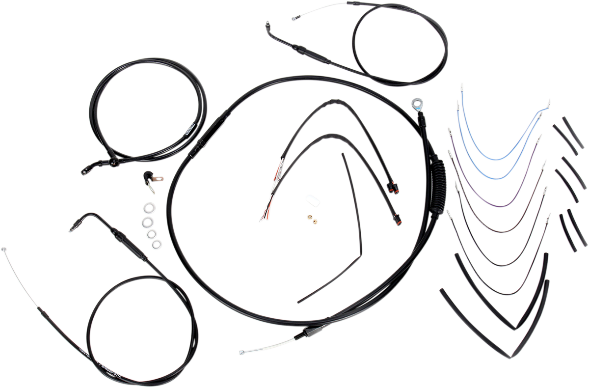Complete Black Vinyl Handlebar Cable/Line Kit for Ape Hanger Handlebars - 14"