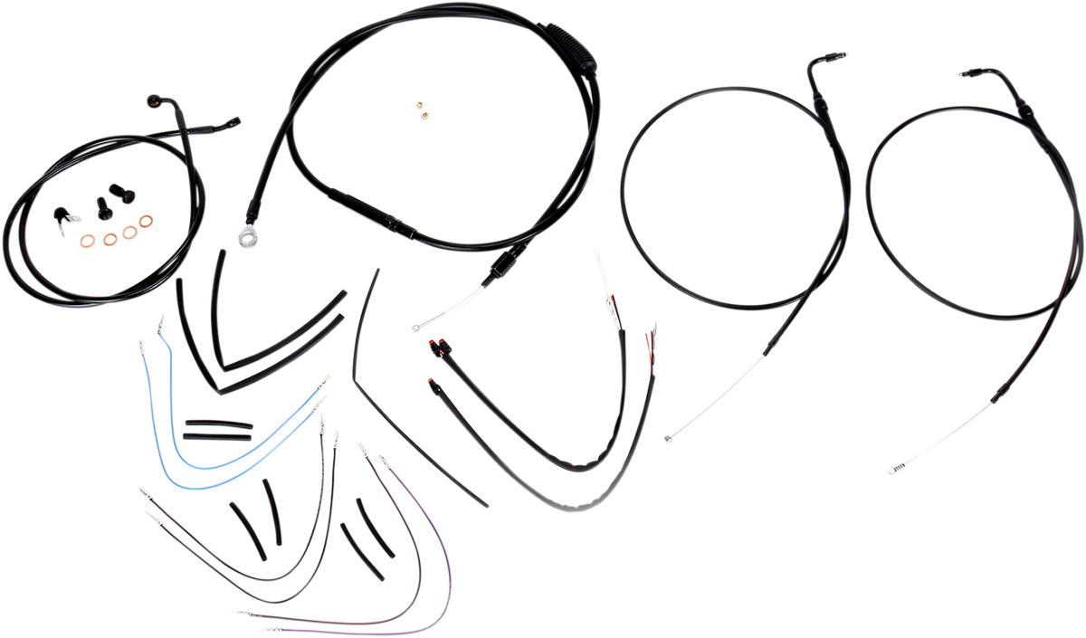 Complete Black Vinyl Handlebar Cable/Line Kit for Ape Hanger Handlebars - 16"