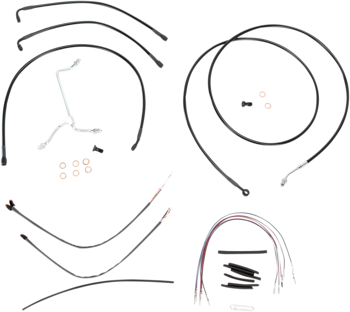 Complete Black Vinyl Handlebar Cable/Line Kit for Ape Hanger Handlebars - 15"