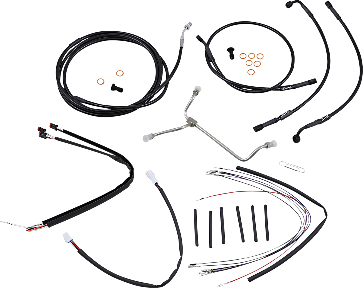Complete Black Vinyl Handlebar Cable/Line Kit for Ape Hanger Handlebars - 16"