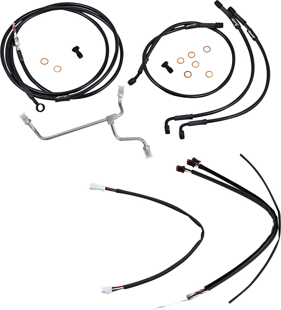 Complete Black Vinyl Handlebar Cable/Line Kit for Ape Hanger Handlebars - 14"
