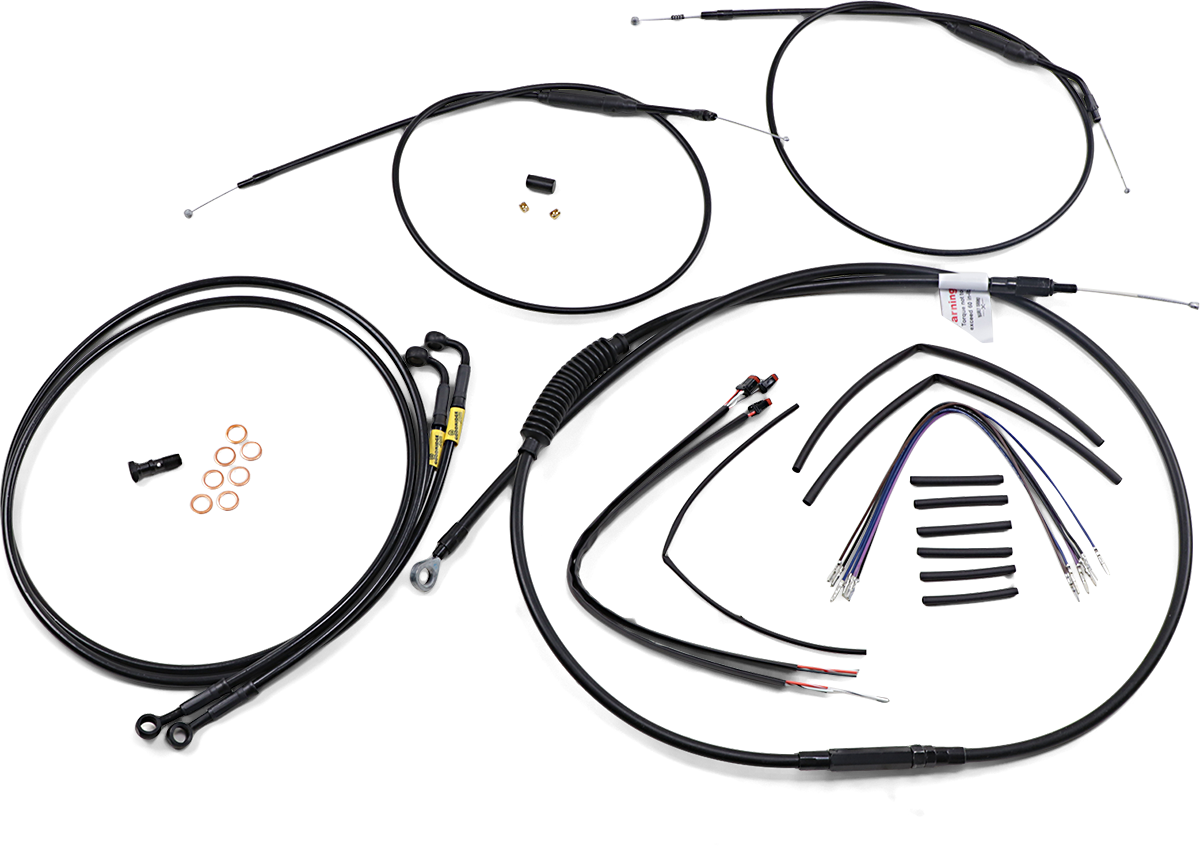 Complete Black Vinyl Handlebar Cable/Line Kit for Ape Hanger Handlebars - 12"