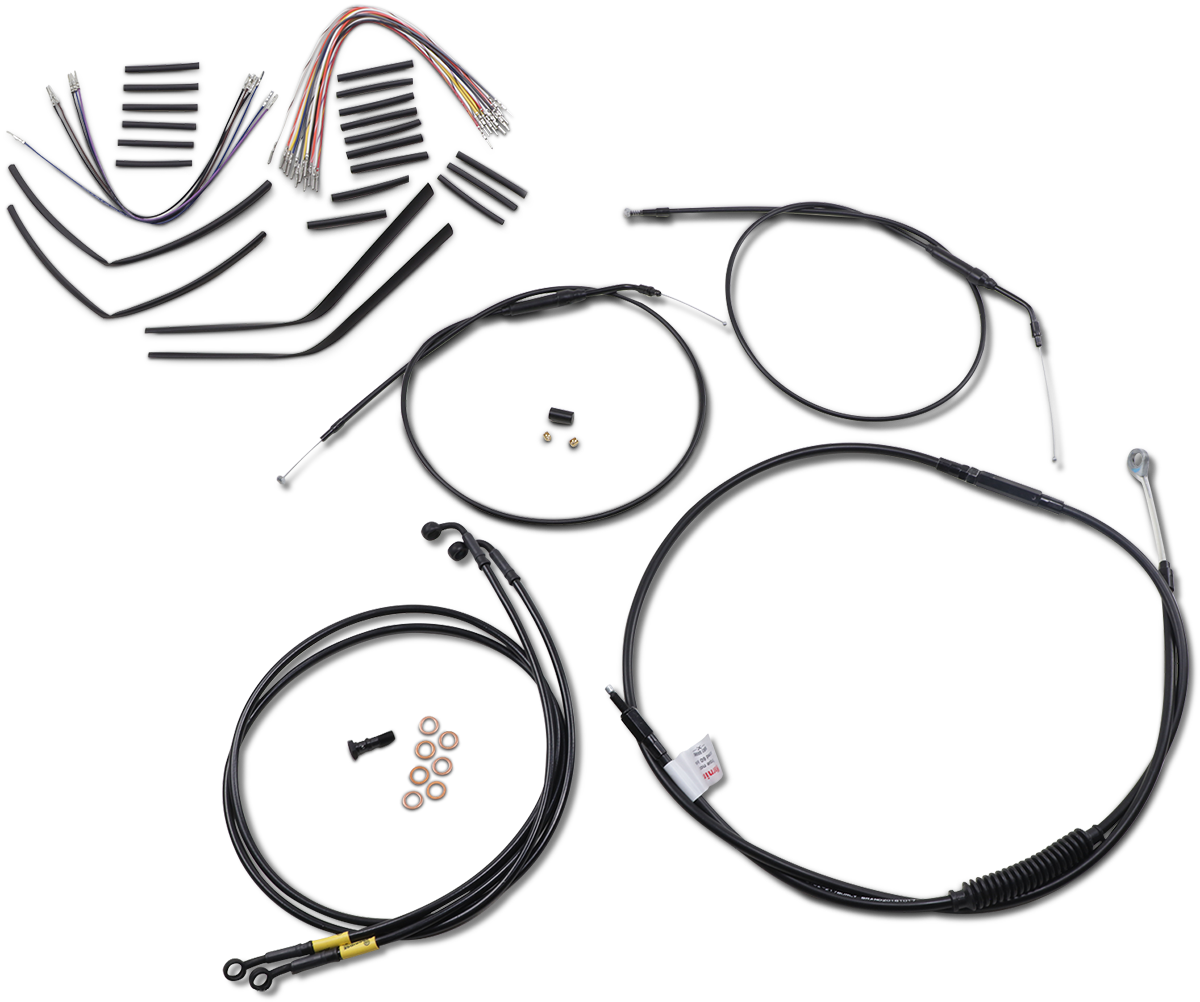 Complete Black Vinyl Handlebar Cable/Line Kit for Ape Hanger Handlebars - 14"