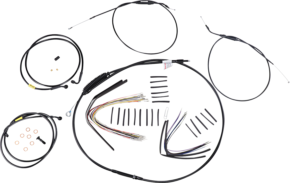 Complete Black Vinyl Handlebar Cable/Line Kit for Ape Hanger Handlebars - 16"