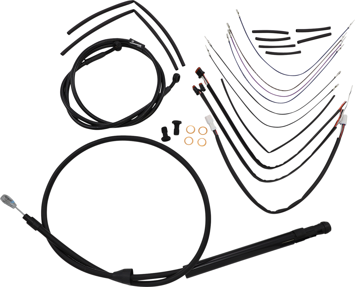 Complete Black Vinyl Handlebar Cable/Line Kit for Ape Hanger Handlebars - 14"