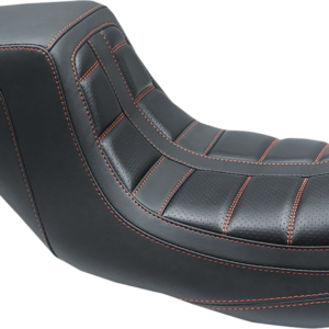 Squareback One-Piece Seat - Tuck and Roll - Black w/ American Beauty Red Stitching