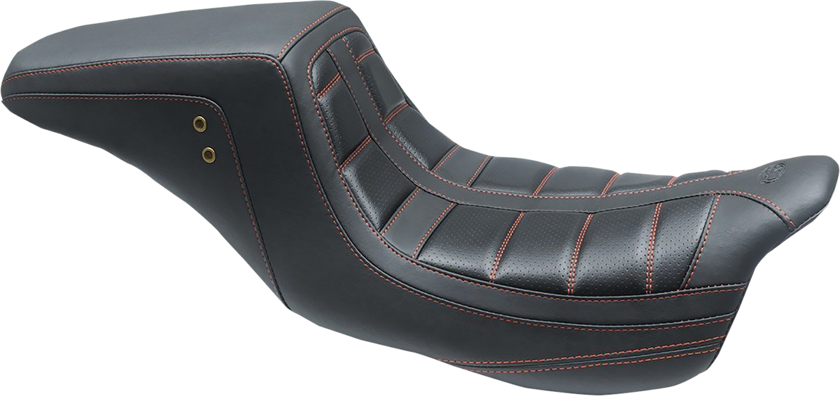 Squareback One-Piece Seat - Tuck and Roll - Black w/ American Beauty Red Stitching