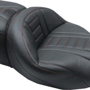 One-Piece Deluxe Touring Seat - Black w/ American Beauty Red Stitching