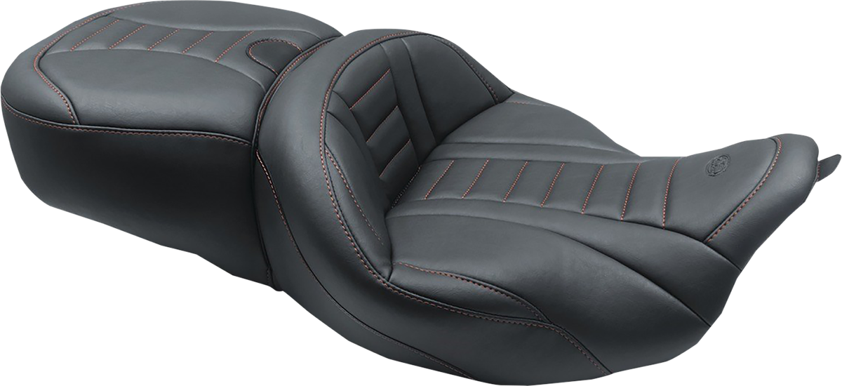 One-Piece Deluxe Touring Seat - Black w/ American Beauty Red Stitching