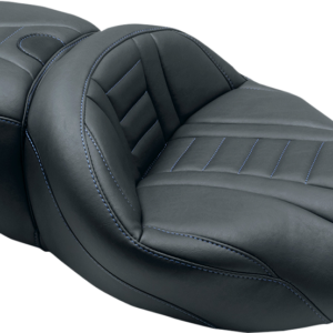One-Piece Deluxe Touring Seat - Black w/ Sky Blue Stitching