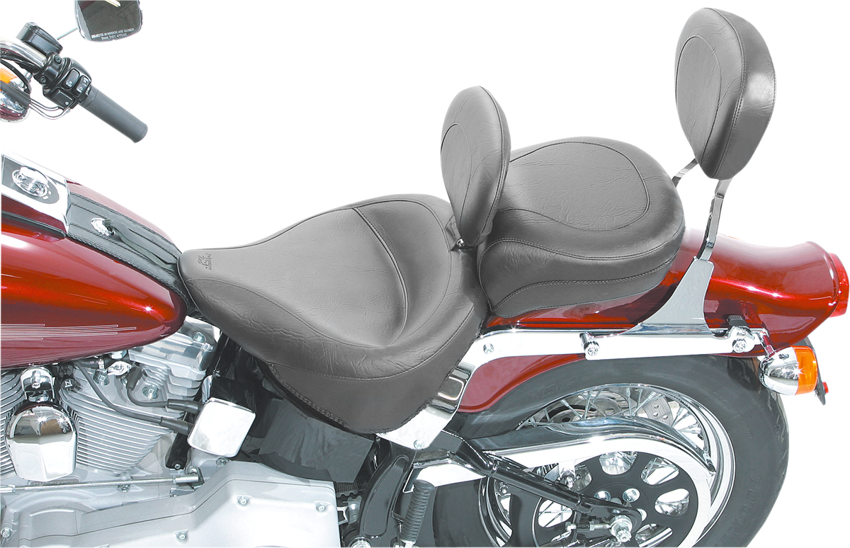 Wide Solo Seat - With Backrest - Vintage - Black - Smooth - FLST '00-'05 - Image 3
