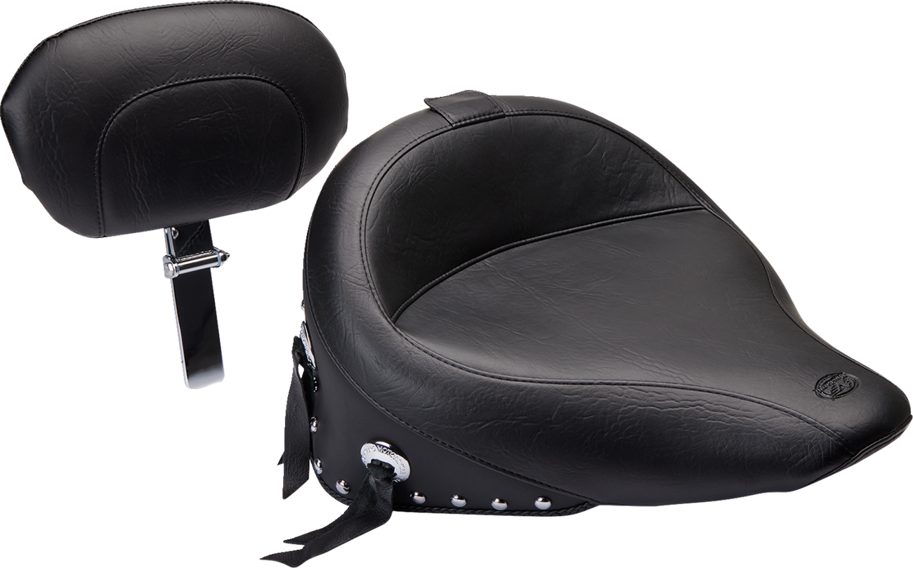 Wide Solo Seat - With Backrest - Black - Studded w/ Concho - FLST '00-'15 - Image 2