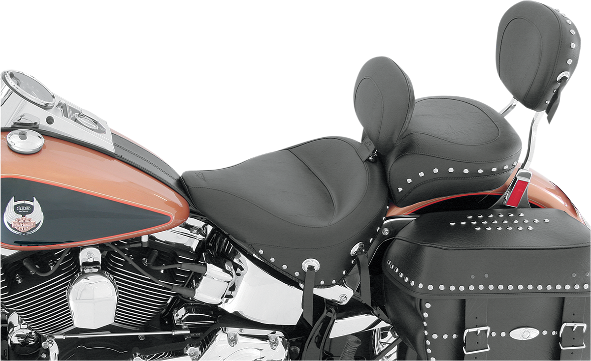 Wide Solo Seat - With Backrest - Black - Studded w/ Concho - FLST '00-'15 - Image 4