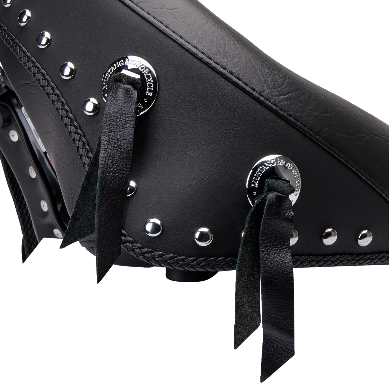 Wide Solo Seat - With Backrest - Black - Studded w/ Concho - FLST '00-'15 - Image 3