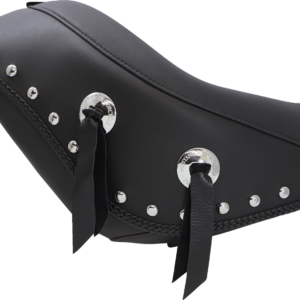 Wide Solo Seat - With Backrest - Black - Studded W/Concho - Softail '06-'10