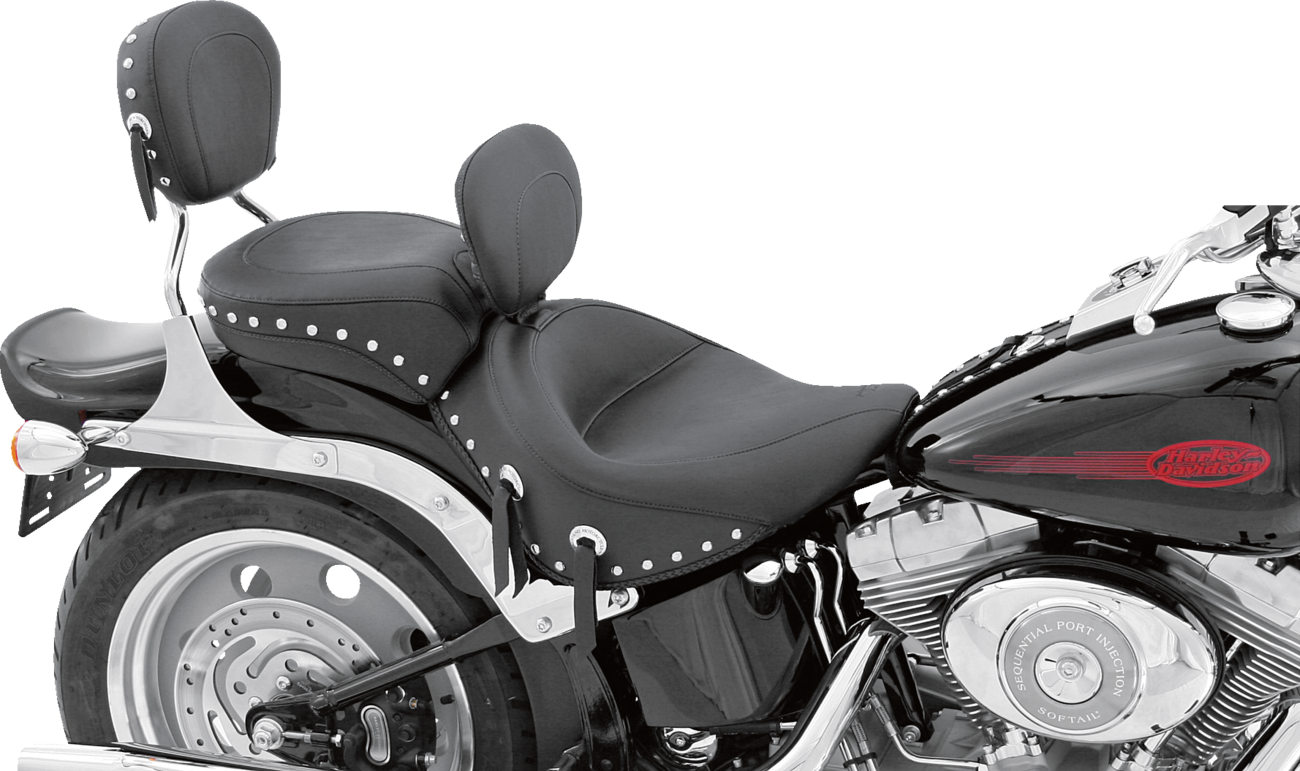 Wide Solo Seat - With Backrest - Black - Studded W/Concho - Softail '06-'10 - Image 4