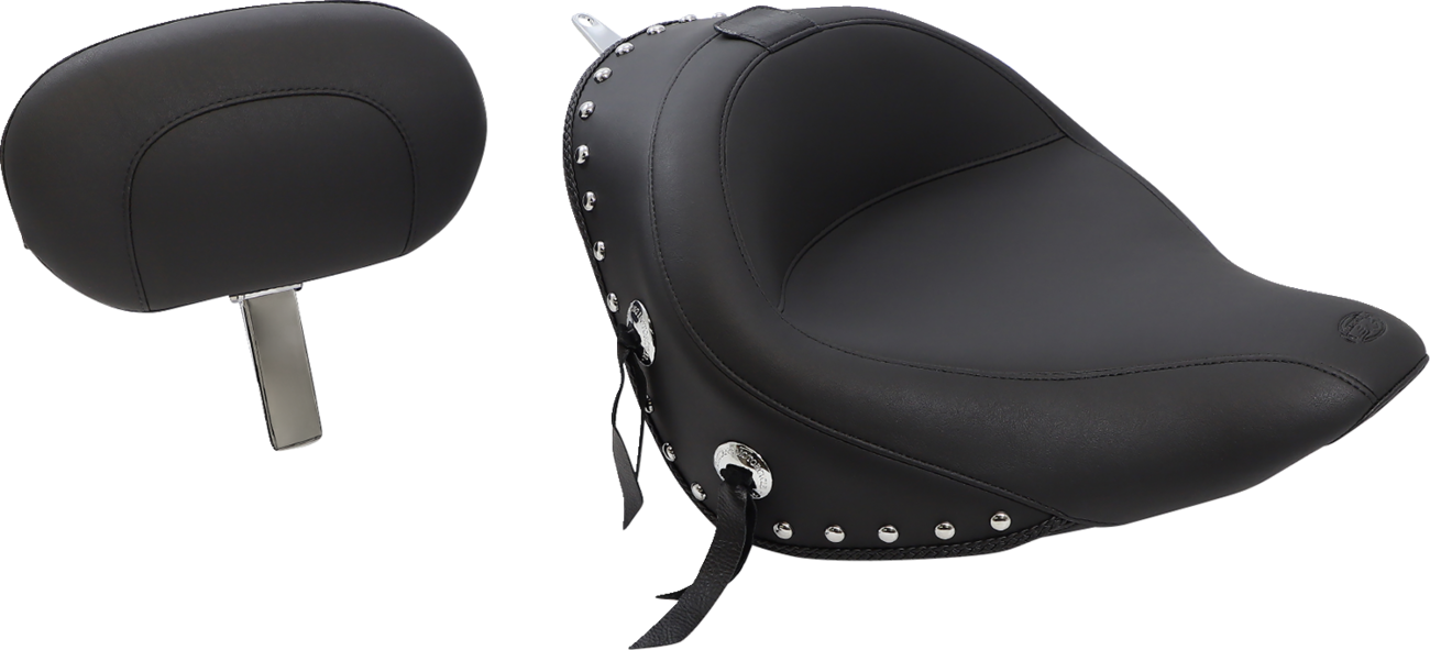 Wide Solo Seat - With Backrest - Black - Studded W/Concho - Softail '06-'10 - Image 3