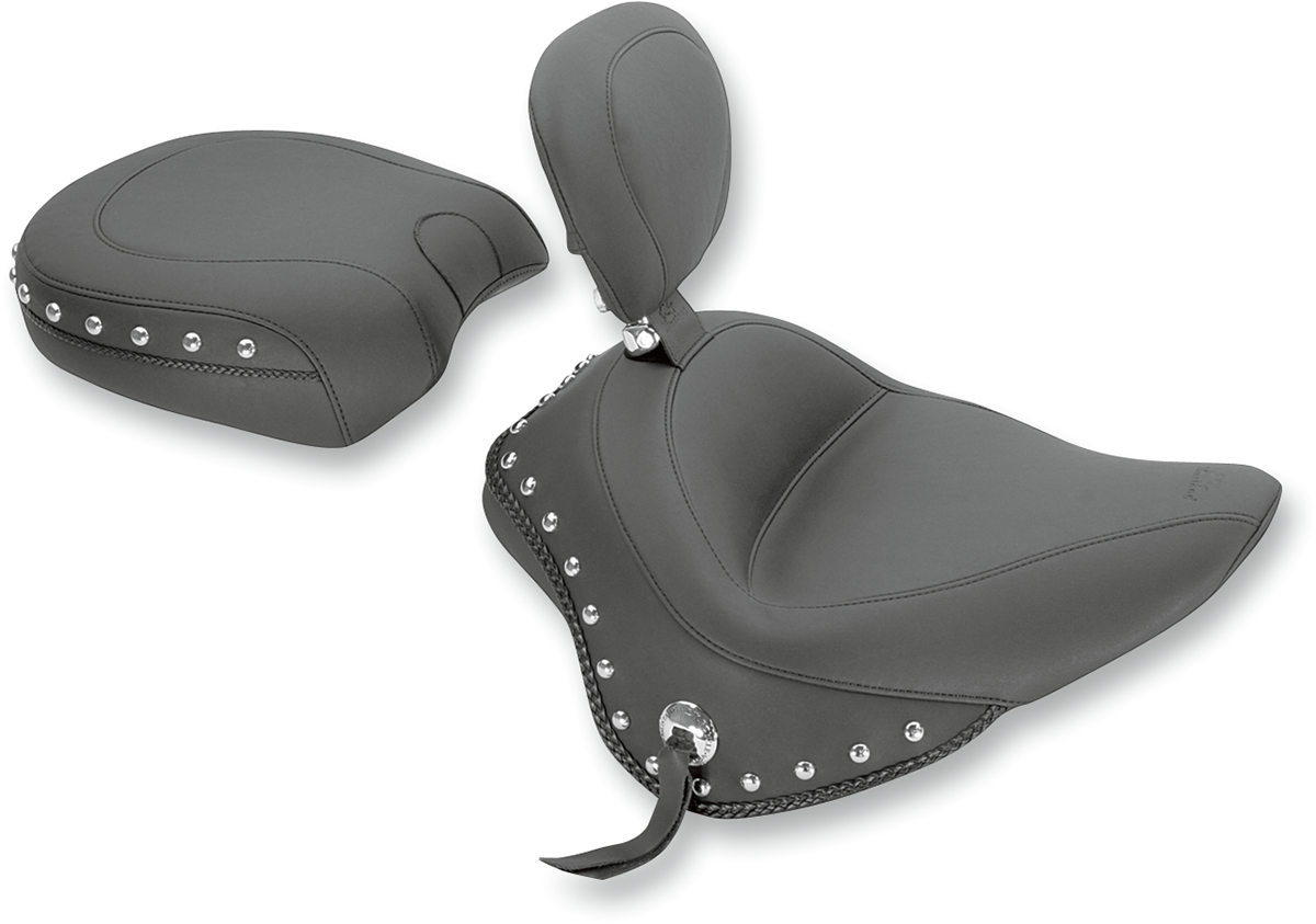 Wide Solo Seat - With Backrest - Black - Studded W/Concho - Image 2
