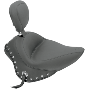 Wide Solo Seat - With Backrest - Black - Studded W/Concho