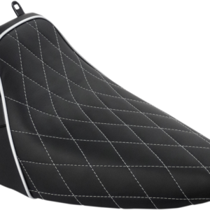 Bare Bones Solo Seat - Diamond Stitch w/ White Stitching/Piping - Black - Softail - FL '08-'17