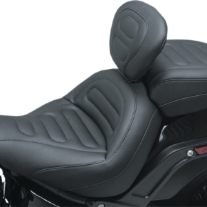 Max Profile Solo Touring Seat - with Driver Backrest - Black - Trapezoid Stitch - FXFB/FXFBS