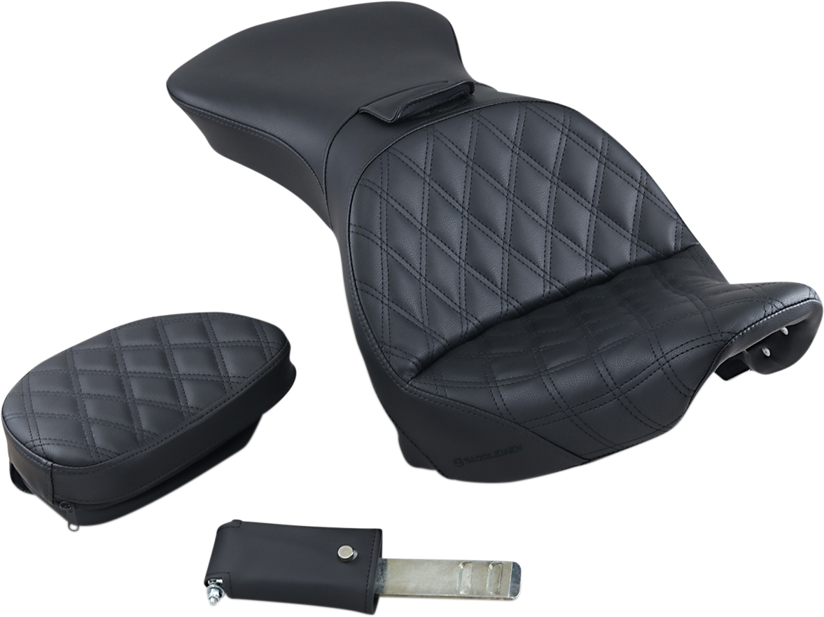 Explorer Seat - With Backrest - Lattice Stitched - Black - FLSTS - Image 3