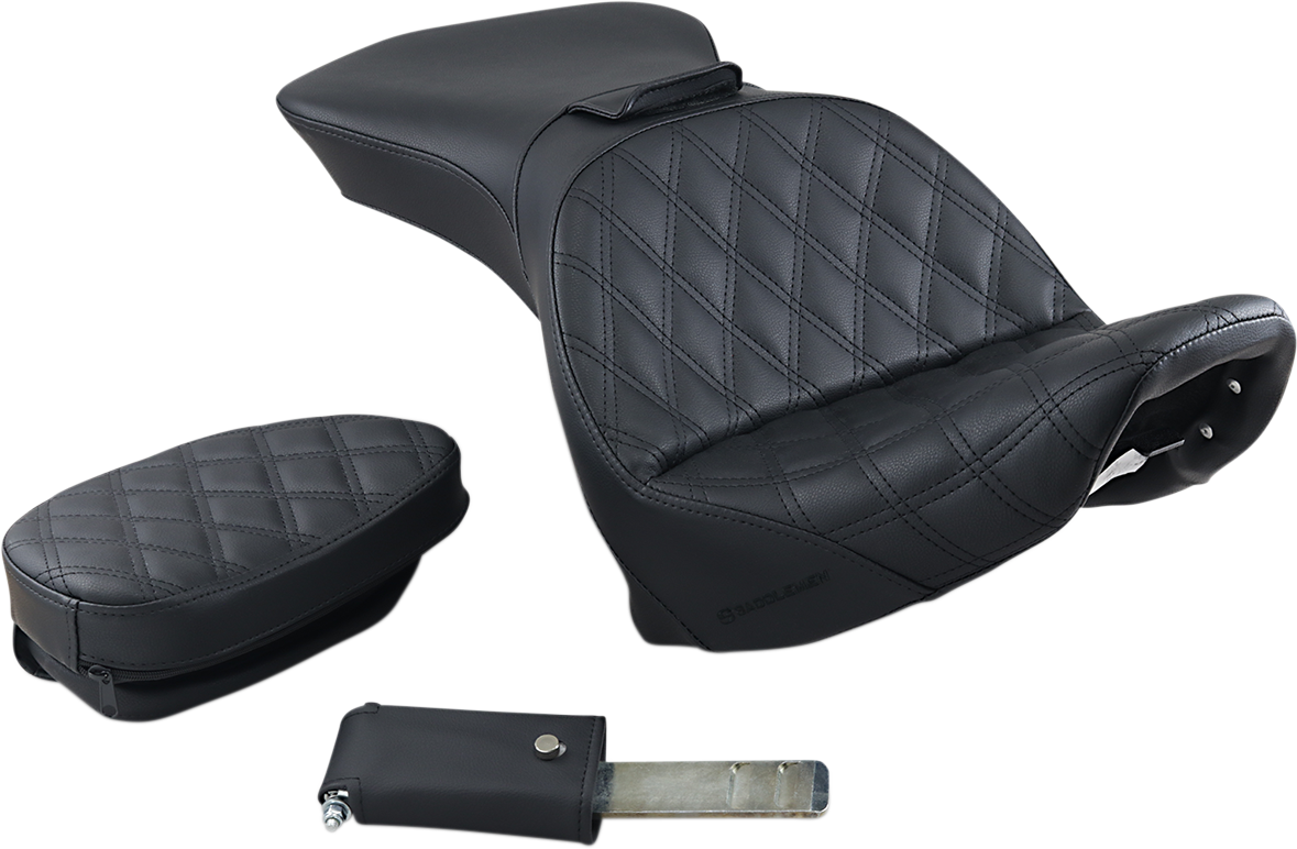 Explorer Seat - With Backrest - Lattice Stitched - Black - FLSTS