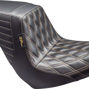 Kickflip Up Front Seat - Double Diamond w/ Chestnut Thread - Black - FL/FX '18-'24