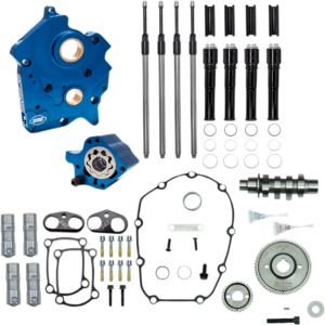Cam Chest Kit with Plate - Gear Drive - Oil Cooled - 475 Cam - Black Pushrods - M8