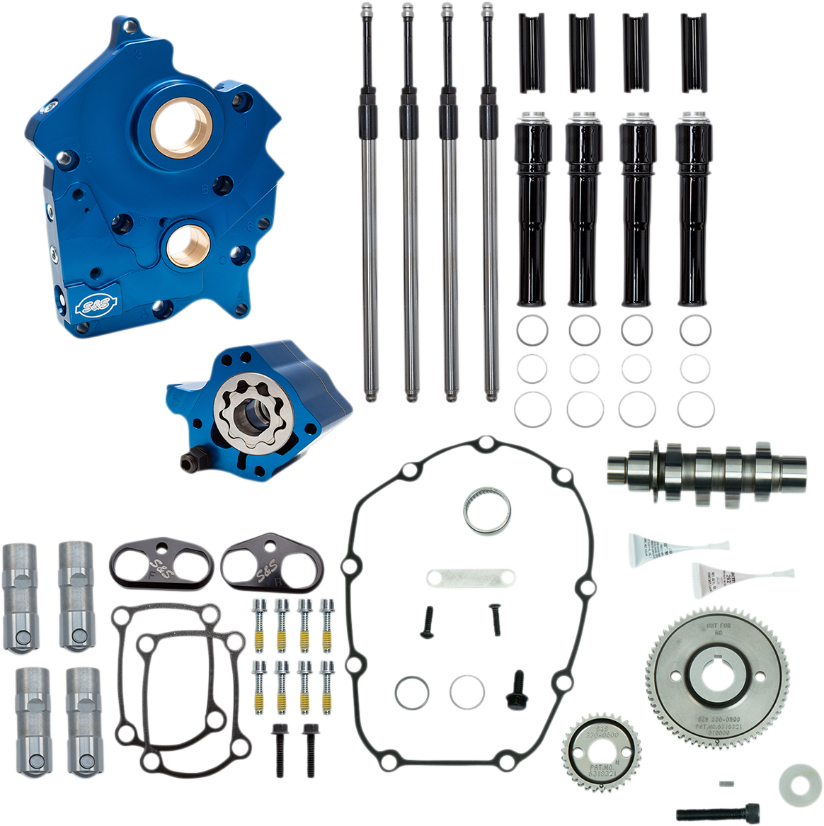 Cam Chest Kit with Plate - Gear Drive - Oil Cooled - 475 Cam - Black Pushrods - M8