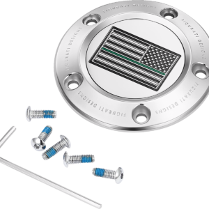 Timing Cover - 5 Hole - Green Line American Flag - Stainless Steel