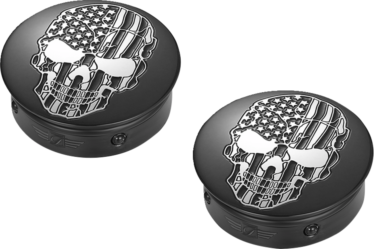 Swing Arm Covers - Contrast Cut - American Flag Skull - Custom - Black - Image 2