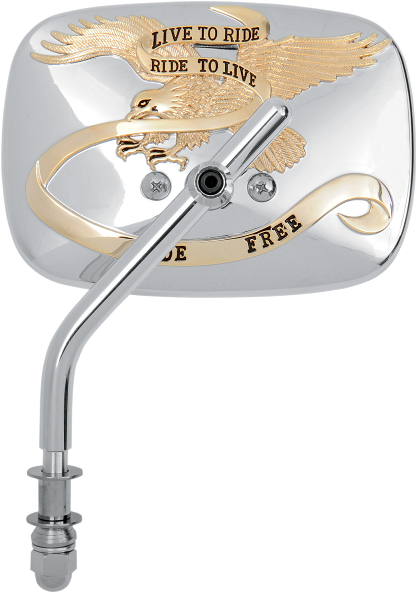 Mirror - "Live to Ride" - Side View - Rectangle - Gold/Chrome - Left
