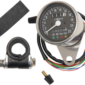 KPH Mini Mechanical Speedometer with LED Indicators - Black Face - 2:1 Ratio - 2.4"