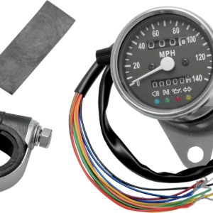 MPH Mini Mechanical Speedometer with LED Indicators - Black Face - 2:1 Ratio - 2.4"