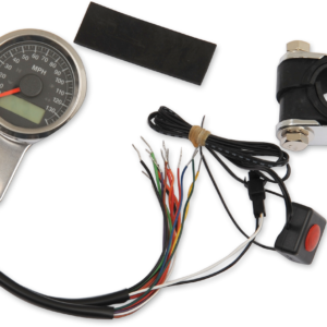Programmable Speedometer with Indicator Lights - Stainless Steel - 140 MPH LED Black Face - 1-7/8"