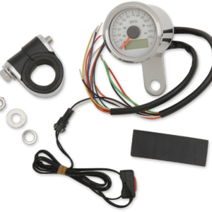 Programmable Speedometer with Indicator Lights - Stainless Steel - 140 MPH LED White Face - 1-7/8"