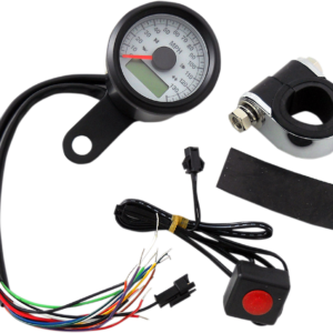 Programmable Speedometer with Indicator Lights - Gloss Black - 140 MPH LED White Face - 1-7/8"