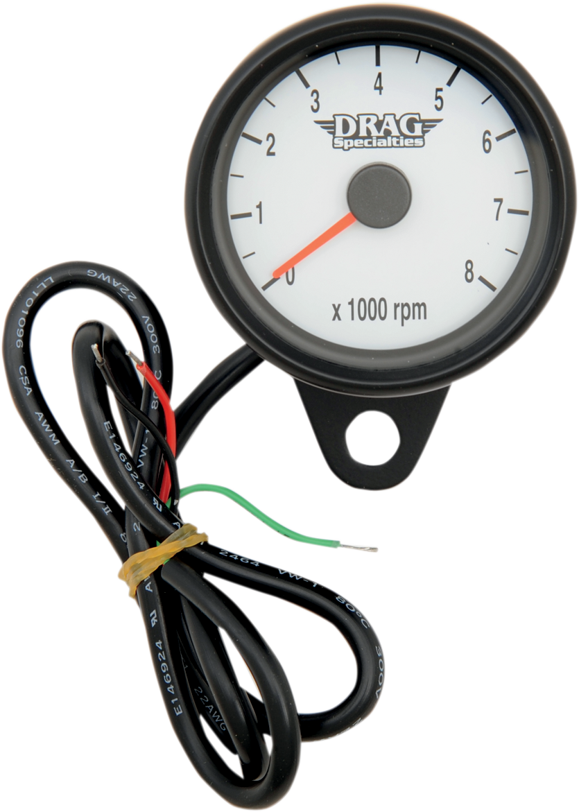 Mini Electronic Tachometer - White - Backlit LED Black Face - 2.4"