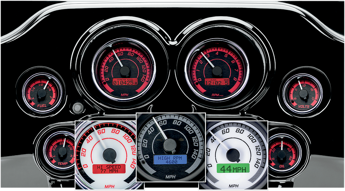 MVX-8K Series Analog/Digital 6-Gauge Kit - Black Bezel - Black Face with Gray Background - Image 3